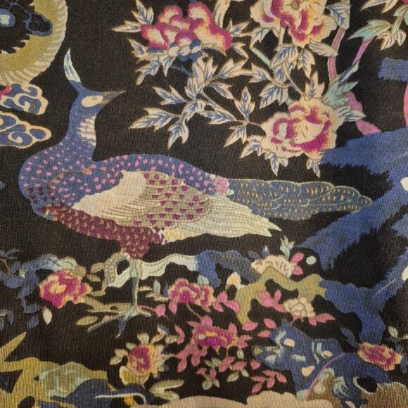 Norm Thompson Silk Blend Asymmetrical Covered Button Heavenly Dragon Peacock Top - Picture 11 of 14